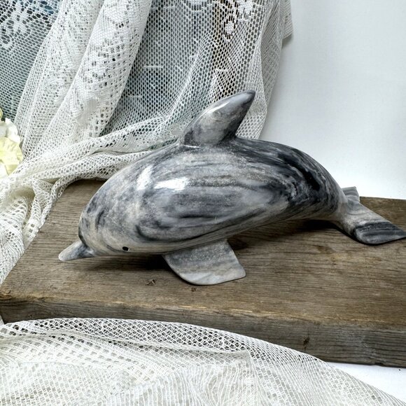 Handcrafted Marble Dolphin Sculpture  9-1/2" by 4-1/2" 2.50 lb - Picture 2 of 9